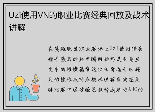 Uzi使用VN的职业比赛经典回放及战术讲解